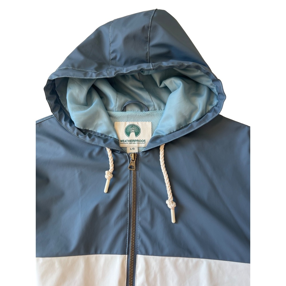 Weatherproof Windbreaker Rain Jacket Men L Blue Hooded Lightweight Full Zip